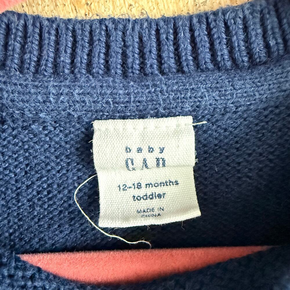Baby Gap Sweater Fair Isle Holiday Pullover Navy Pink Girls 12-18 Months Winter - Picture 4 of 4